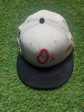 New Era Baltimore Orioles 50th Anniversary Corduroy 59FIFTY Fitted Hat Size 7 1/